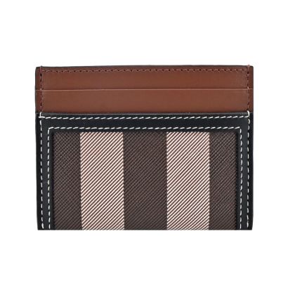 BURBERRY 經典格紋拼雙色皮革卡夾(深樺木棕)