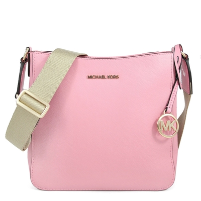 MICHAEL KORS Jet Set Travel 金字Logo織紋寬帶防刮長型斜背包(康乃馨粉/小)