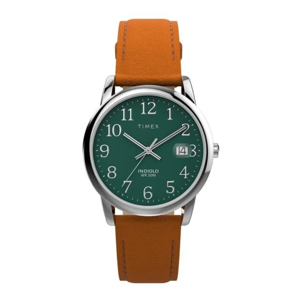 TIMEX 天美時  Easy Reader 35毫米大日期窗簡約手錶(綠x咖啡TXTW2W54600)