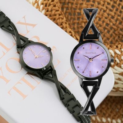 Relax Time 時光漫舞 芭蕾舞者時尚女錶 手錶 開學換新季 送禮推薦-黑×紫貝殼/22mm RT-117-05