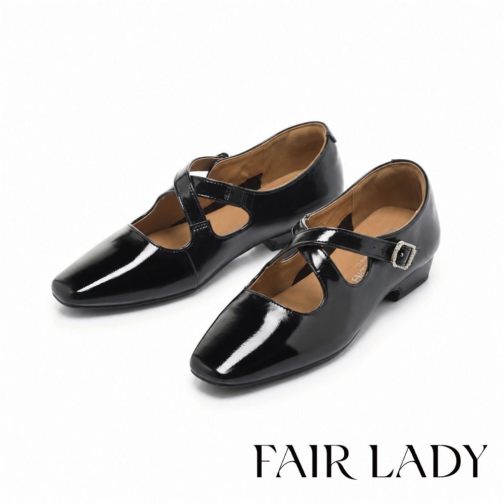 FAIR LADY 小時光 方頭交叉瑪莉珍低跟鞋 霧黑 (5E3209)