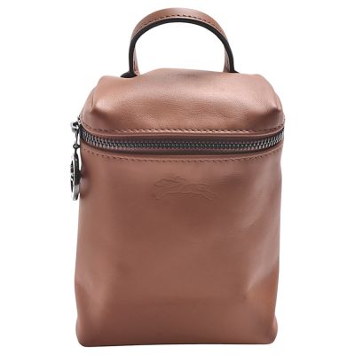 LONGCHAMP 經典LE PLIAGE XTRA系列小牛皮拉鍊手拿/斜背包(XS-琥珀棕色)