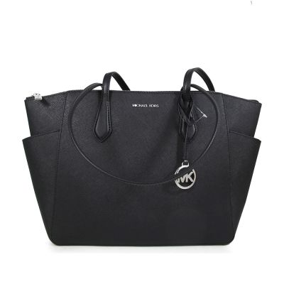 MICHAEL KORS Mayilyn 銀字大圓標Logo雙側口袋托特肩背包(黑色)