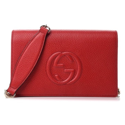 【GUCCI 古馳】598211 經典SOHO系列鍊帶WOC手拿/斜背包(紅色)