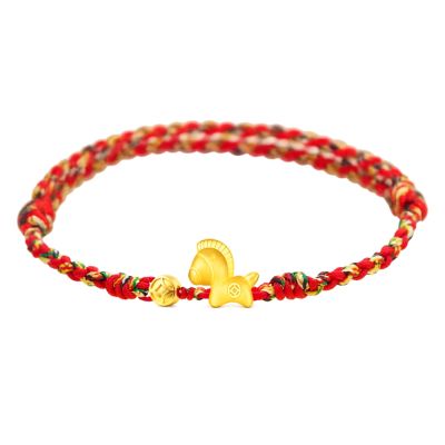 【TLH】黃金墜 純金999 馬尼攏總來 五彩繩開運編織手鍊 約重0.06錢±0.01隨機贈送馬年御守