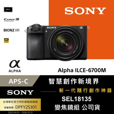 SONY 索尼 【Sony索尼】APS-C 數位相機 ILCE-6700M A6700 SEL18135 變焦鏡組 (公司貨 保固18+6個月)