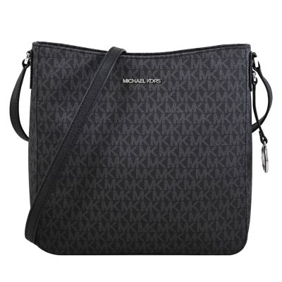 MICHAEL KORS JET SET經典PVC拉鍊斜背包(黑灰)