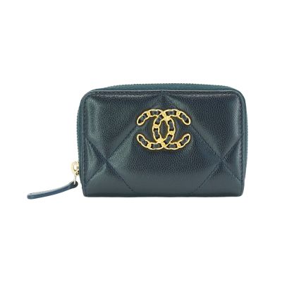 Chanel 香奈兒19 雙C金Logo羊皮拉鍊零錢包(AP0949-深藍) | 卡片夾/零錢