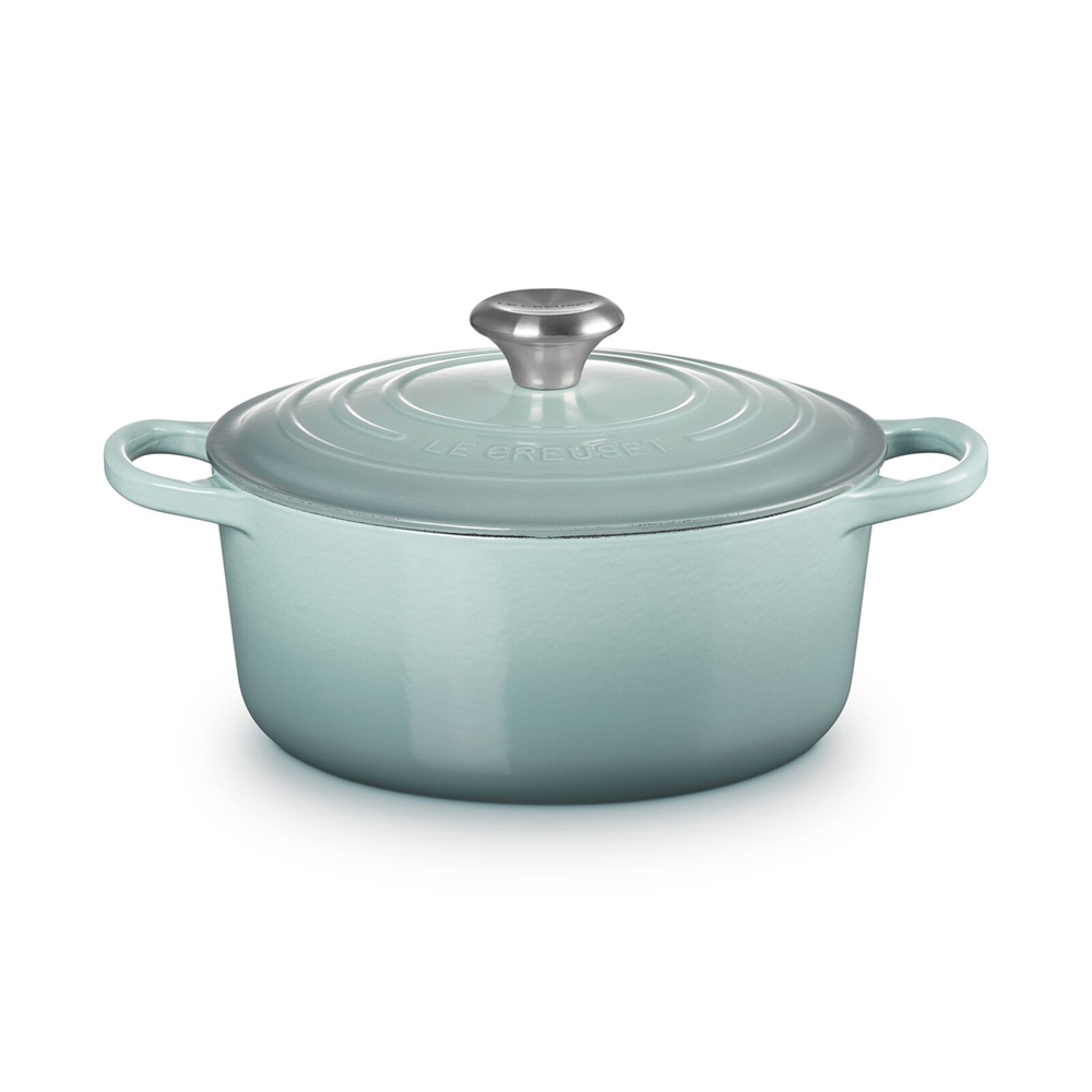 LE CREUSET 花形鋳鉄鍋 ブルーグレー Le Creuset 典藏圓形鑄鐵鍋24cm 4.2L 海洋之花鋼頭法國製湯鍋燉鍋