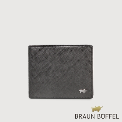 【BRAUN BUFFEL 德國小金牛】台灣總代理 尚恩A 12卡中間翻透明窗短夾(網路限定)-黑色/BF354-317-BK