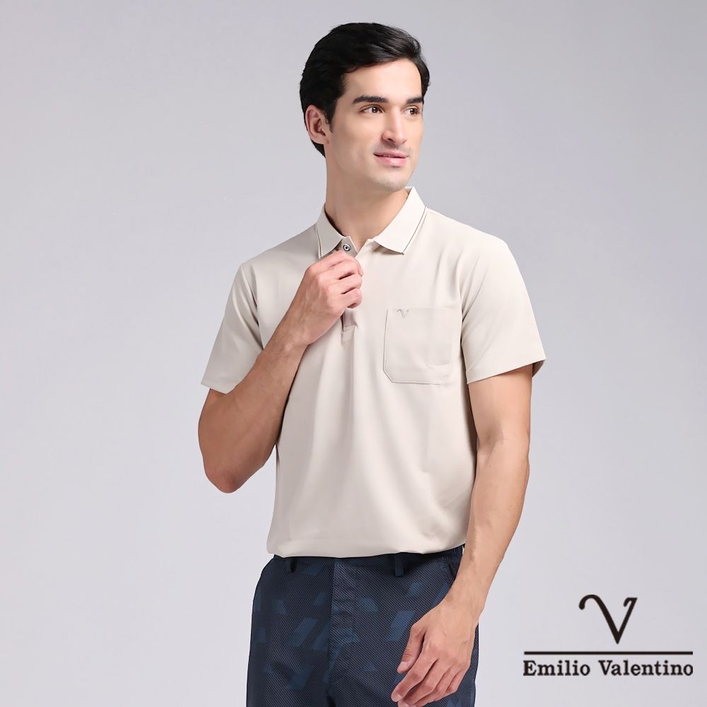 Emilio Valentino 范倫鐵諾 涼感素色短袖polo衫 男 短袖polo衫 休閒 口袋 男生上衣精梳棉 88 父親節送禮 七夕情節(多款選) (H款)