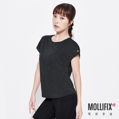 Mollifix 瑪莉菲絲 圓領落肩修身訓練上衣 (灰黑) 暢貨出清