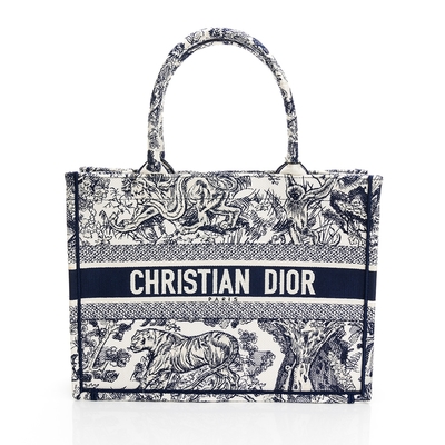 DIOR迪奧 Book Tote Bag Toile de Jouy老虎刺繡手提托特包/手袋 (中型)