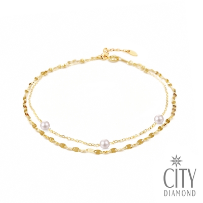 【City Diamond 引雅】『獵戶座』18K日本AKOYA珍珠5.5mm雙層黃K金手鍊(東京Yuki系列)