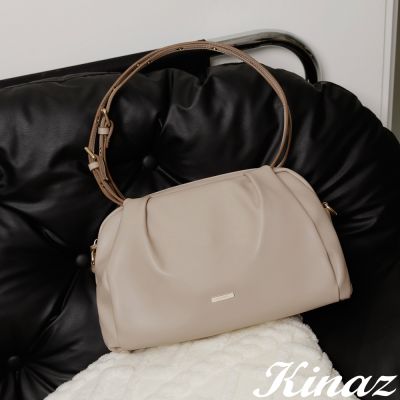 KINAZ 澎澎皺褶多背帶手提肩背斜背包-曦光柔杏-波光呢喃系列