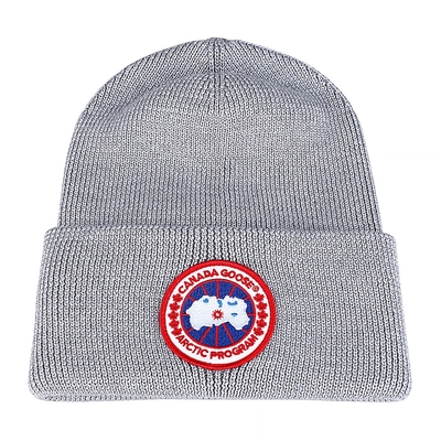 CANADA GOOSE精工刺繡徽章LOGO輕盈柔軟羊毛針織帽(灰)