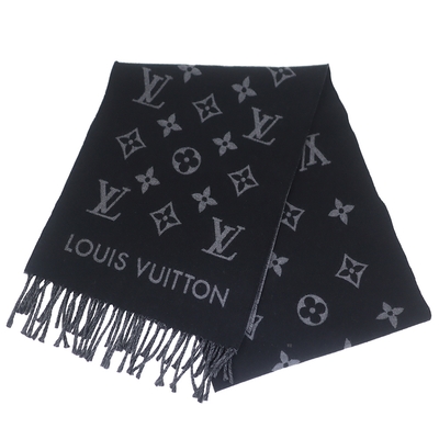 LV LOUIS VUITTON路易威登 M79225 Monogram 黑 / 灰雙色老花繡花披圍巾