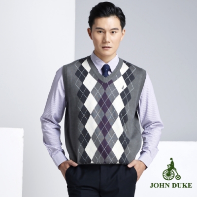 JOHN DUKE 約翰公爵嚴選菱格紋羊毛背心 灰格(87-Y6351)