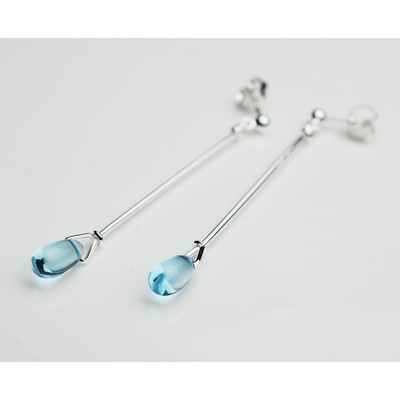 Georg Jensen Torun #660A 藍拓帕石純銀針式耳環
