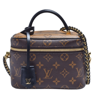 LV Louis Vuitton路易威登 M45165 VANITY PM系列Reverse帆布皮革飾邊手提/斜背包