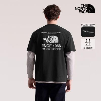 【The North Face 官方旗艦】線上獨家款｜北面男女款黑色FLASHDRY速乾短袖T恤｜8M76KY4 排汗衫