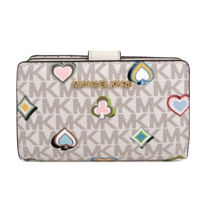 MICHAEL KORS Jet Set Travel 金字Logo防刮印花對開式中夾(乳霜白色)