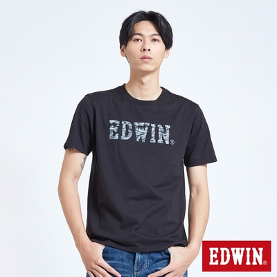 EDWIN 男裝 人氣復刻 花紗植絨LOGO短袖T恤-黑色