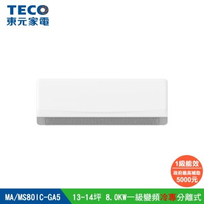 【陳傑憲代言TECO東元】13-14坪 R32一級變頻冷專分離式空調(MA80IC-GA5/MS80IC-GA5)