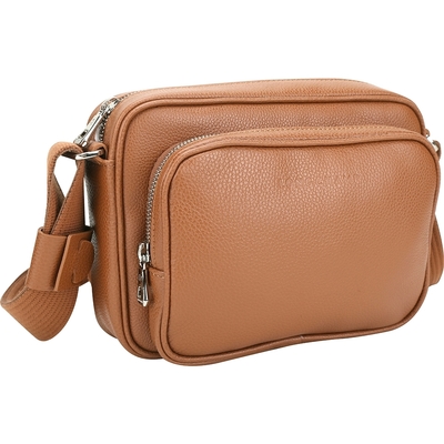 LONGCHAMP Le Foulonne S 荔紋牛皮外口袋斜背相機包(棕色)