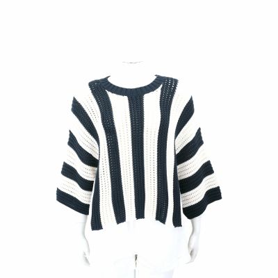 Max Mara-WEEKEND PLEIADI 條紋相間 海軍藍穿孔寬袖針織衫
