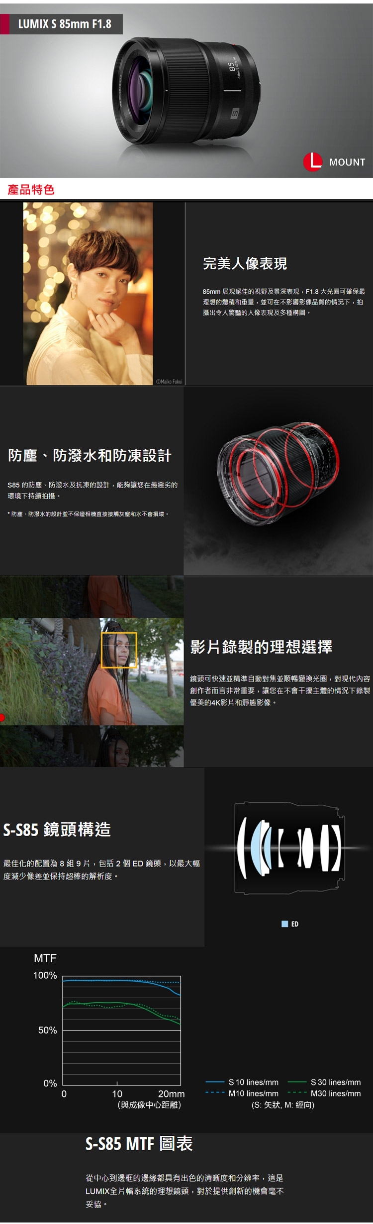 Panasonic國際牌 LUMIX S 85mm F1.8 - 詳情1