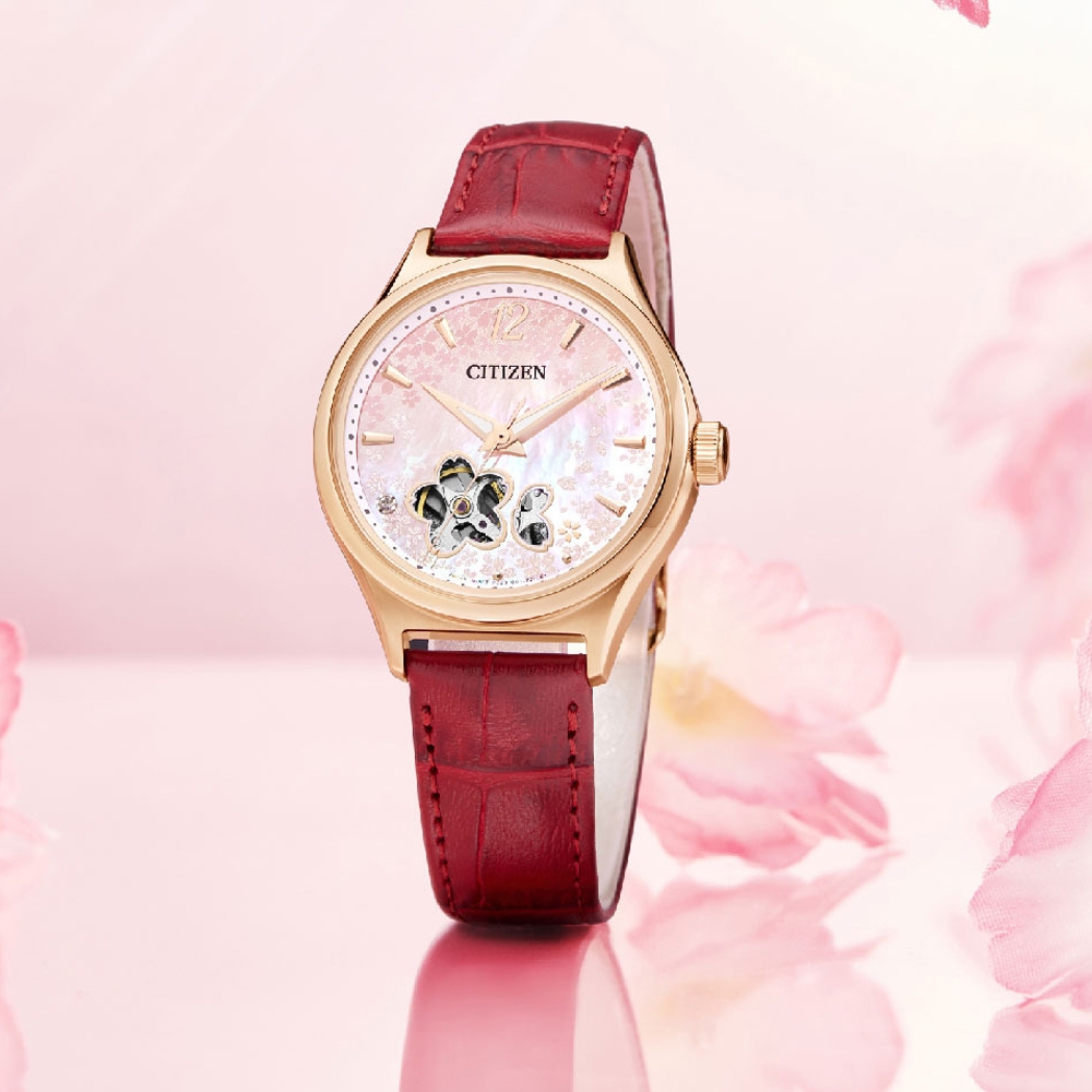 CITIZEN 星辰 Lady 櫻雨紛飛機械錶-34mm PC1017-61Y