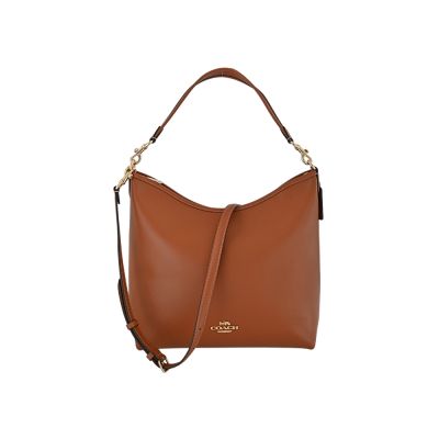 COACH LAUREL焦糖色金屬馬車LOGO素面皮革彎月肩背/斜背包(大款)