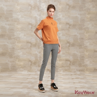 KeyWear奇威名品    藍黑格紋彈性褲-藍黑色