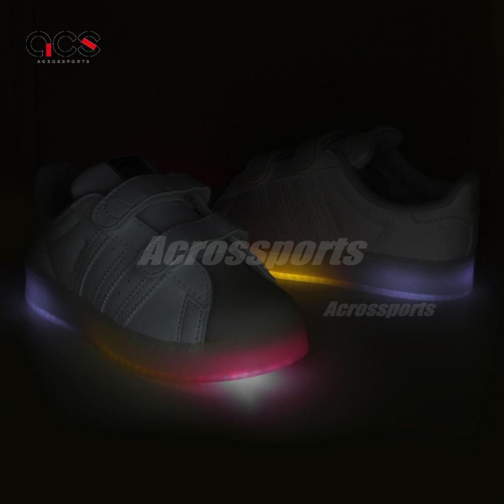 adidas 童鞋Superstar LED Lights CF I 小童學步鞋白魔鬼氈燈鞋發光