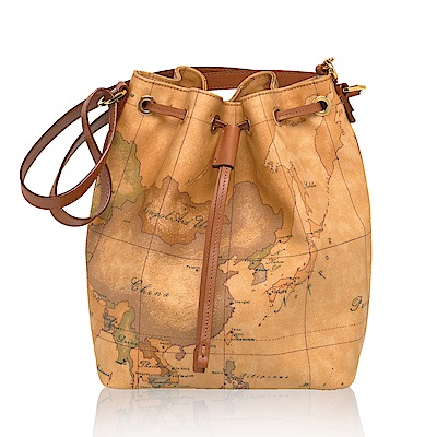 Alviero Martini 水桶側背包-地圖黃