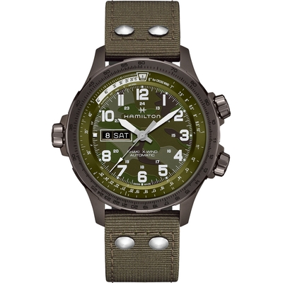 Hamilton Khaki Aviation卡其航空系列 X-Wind 軍風迷彩Day Date機械腕錶(H77775960)-45mm