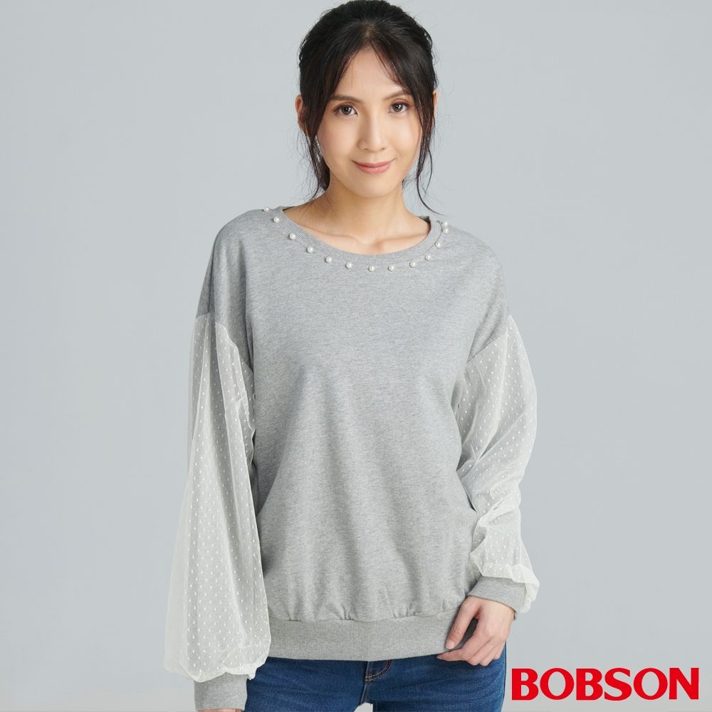 【BOBSON】女款圓點蕾絲上衣 (80071-83)