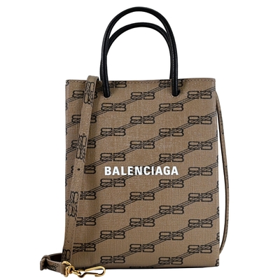 BALENCIAGA巴黎世家 BALENCIAGA 巴黎世家 BB Monogram 經典LOGO印花造型手提斜背兩用包/紙袋包(駝棕)