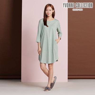 YVONNE 以旺傢飾 黑鼻羊條紋印花七分袖洋裝-原野綠