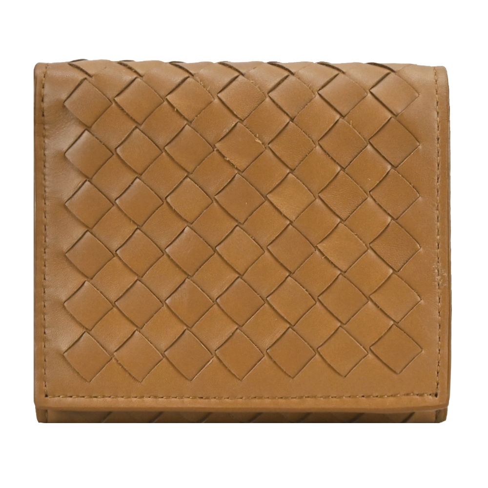 BOTTEGA VENETA 寶緹嘉   經典編織小牛皮對開三折短夾(棕色 )