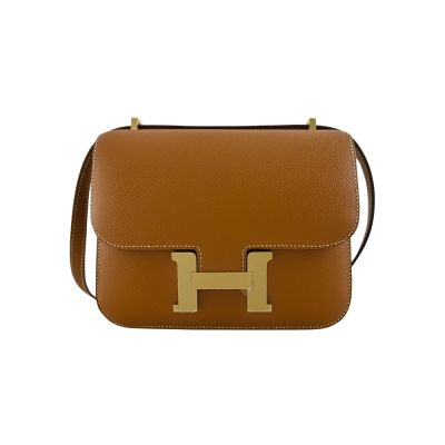 HERMES 愛馬仕 CONSTANCE 康康 Mini Gold Epsom牛皮斜背包(金棕色/金扣/附鏡子)