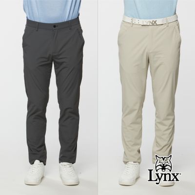 【Lynx Golf】男款Lynx Golf字樣繡花插Tee造型口袋修身平口長褲(二色)