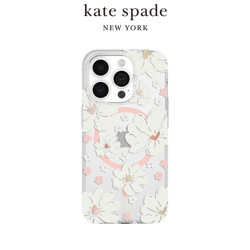 【kate spade】iPhone 15 Pro MagSafe 精品手機殼 純白牡丹