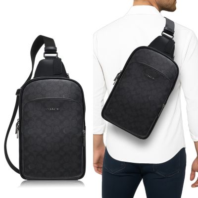 COACH PVC+牛皮 / 單肩 後背包(黑灰)