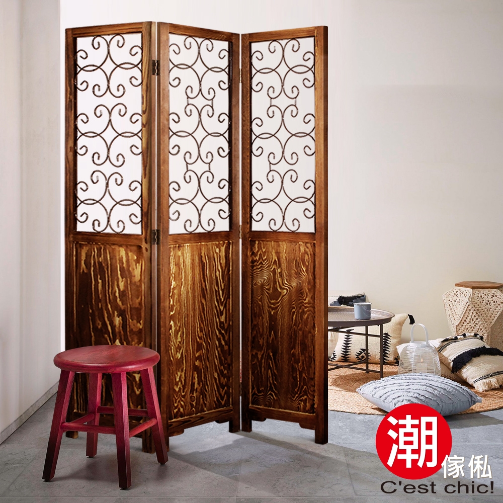C'est Chic_巴洛克樂章三片創意實木屏風W122*D1.8*H170 cm | 屏風