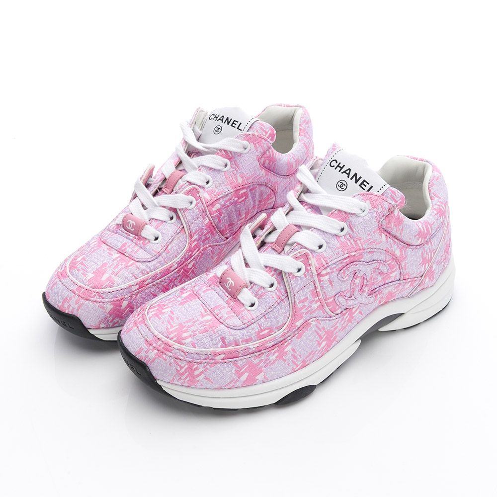 CHANEL 香奈兒 女款低筒運動鞋(紫粉配色/白色小雙C)(37) -新品微瑕疵