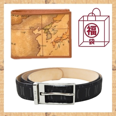 Alviero Martini 義大利地圖包 經典6卡時尚短夾+LOGO皮帶 限量福袋