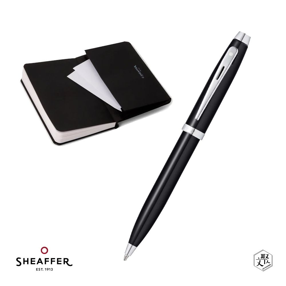SHEAFFER】100系列黑亮漆白夾原子筆+A6筆記本禮盒免費刻字(原廠正貨