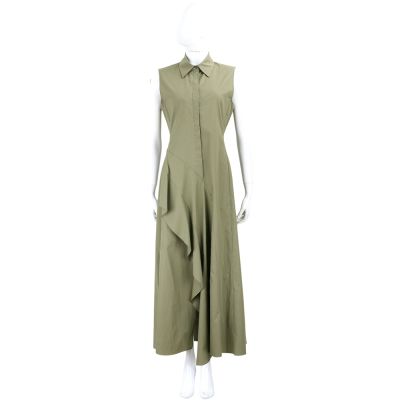 Max Mara-STUDIO KERAS 不規則裙襬 軍綠色露背 府綢襯衫洋裝 連身裙